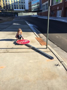 Ava steals her first stop sign!