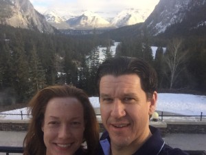 New Years Day breakfast.  (ava still asleep).   Bow valley behind us.