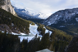 View from Room Mount Norquay and Cascade Mountain with the bow river running in between