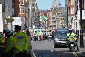 Protest march in London .   Palestenians against Isreal.  yikes.