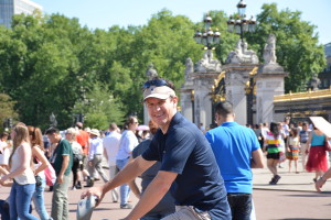 Greg biking at Buckingham Palace